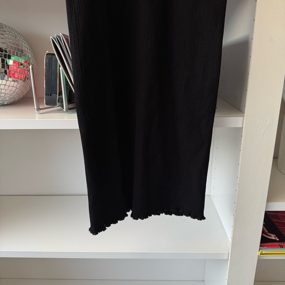 Good American Black Ribbed Short Sleeve Polo Stretch Knit Sweater Midi Dress - Picture 5 of 6